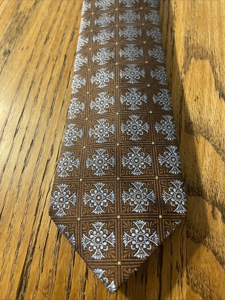 Corbata de seda tejida geométrica Santorelli usada en excelente estado hecha a mano en Italia Foto 2 de 4