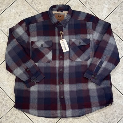 Outdoor Life Flannel Shirt Jacket Shacket Mens XXL Sherpa Lined Blue Maroon NWT