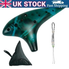 12-Hole Alto C Ocarina w/Song Book & Storage Bag Portable Ceramic Flute (Blue)