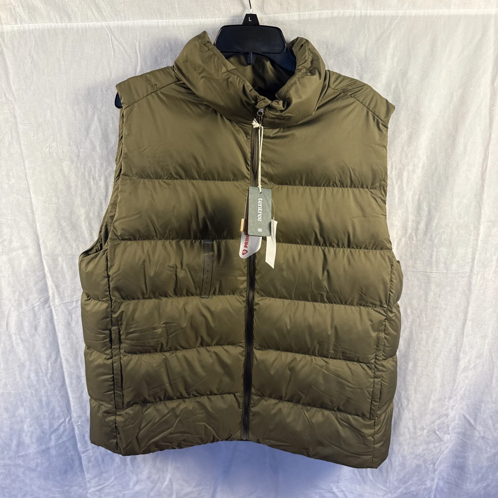 Tentree Puffer Vest Tundra Dark Olive Green Mens Large Recycled Poly Primaloft