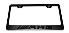 3D AMG Mercedes Benz Emblem Stainless Steel Black License Plate Frame W/ Caps