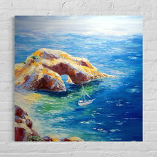 "Barca a vela riva mare" - Rappresentazione impressionista idillio marittimo