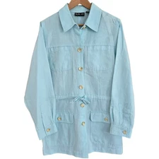 Style & Co. Shirt Women Medium Blue Sea Mist Button Long Sleeve Drawstring