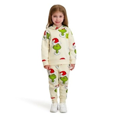 The Grinch Dr. Seuss Toddler Printed Sweatshirt and Jogger Set, Beige, 2T