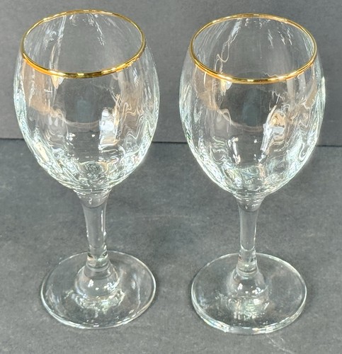 Crystal Wine Glass Pair Gold Rim - Picture 4 of 10