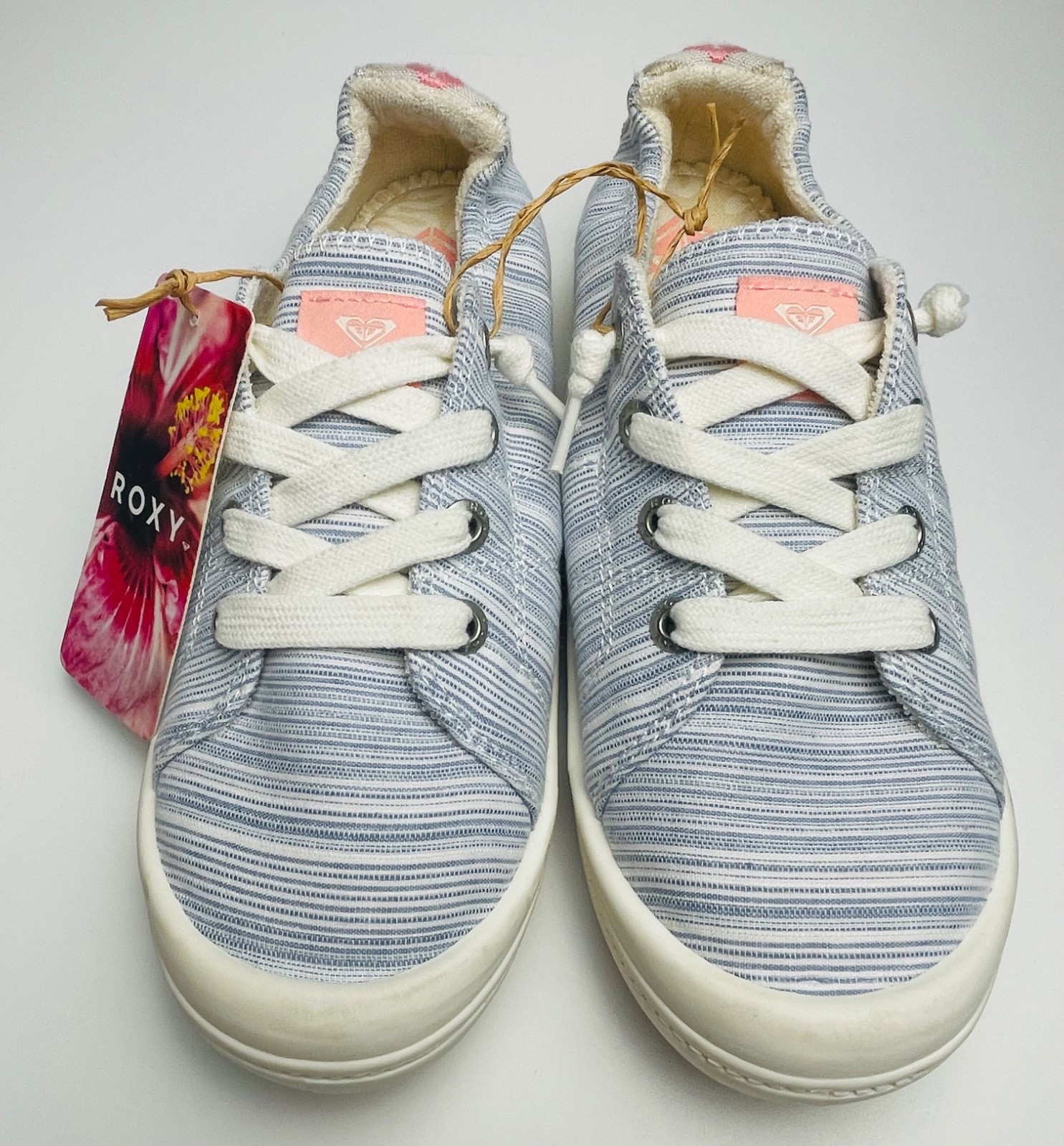 Women’s ROXY Bayshore Plus Lace-Up Sneaker shoe 6 6.5 7 7.5 8 8.5 10 blue stripe