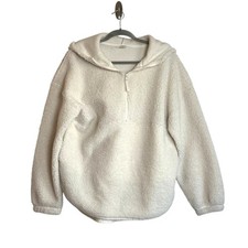 Old Navy Womens Sherpa Fleece Quarter Zip Tunic Hoodie Size M Cream Oversized