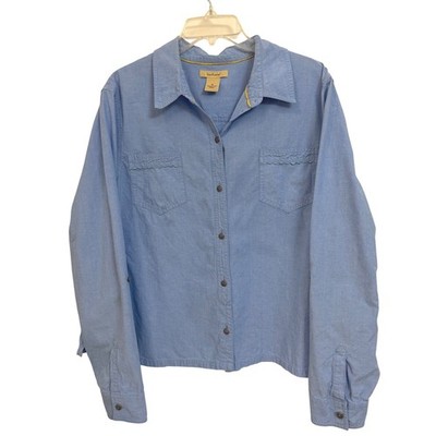 Bechamel Womens XL Light Blue Cotton Chambray Button Down Scalloped Shirt Top