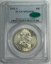 1952 S Franklin Half Dollar PCGS MS65FBL Full Bell Lines CAC