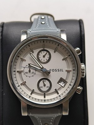 Fossil Armbanduhr Damenuhr - Edelstahl Silber Leder Chrono Datum