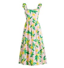 J. Crew Lemon Ruffle Tiered Midi Dress Women's 6 Square Neck Pockets $128