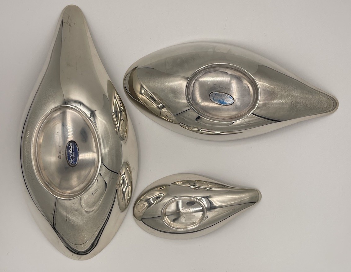 THREE Modernist REED & BARTON #64 65 68 Silverplate BOWLS  JOHN PRIP 1955 nestng