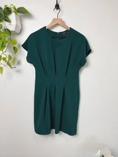 ASOS Design Green Pleated Mini Dress Short Sleeve Round Neck Size US 6