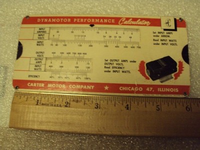 Dynamotor Performance Calculator, Carter Motor Company; slide rule
