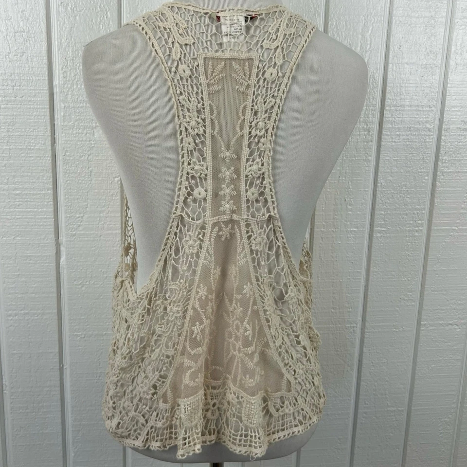 Mujeres Crotchet Boho Hippie Festival Romántico Hada Etérea Camiseta sin Mangas Crema Grande Foto 2 de 4