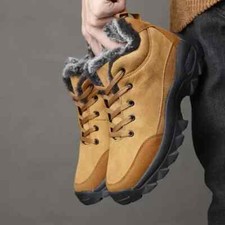 Mens Fur Lined Winter Snow Boots Outdoor Waterproof Work Shoes Hiking Walking