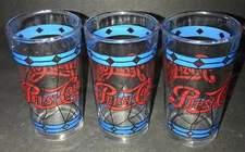 Pepsi Cola Glasses 1970's Tiffany Style Stained Glass 16 oz. Set of 3 Vintage