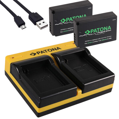 2 x Akku LP-E12 (850mAh) + Dual-Ladegerät für Canon EOS 100D, M, M10, M50, M100