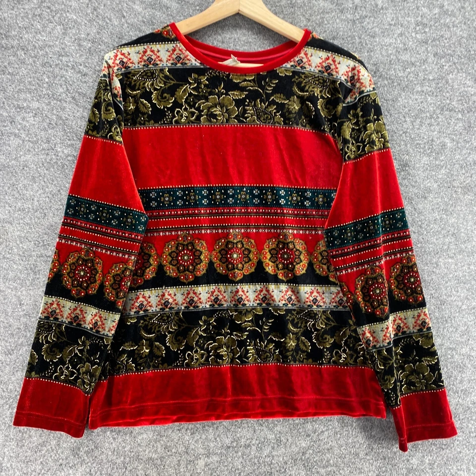 Blusa Ciervo Blanca Mujer L Grande Roja Rayas Cuello Redondo Manga Larga Pullover Foto 4 de 4
