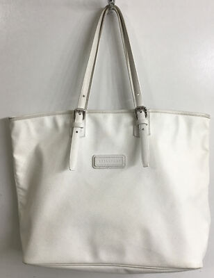 Longchamp Purse White Large Adjustable Double Handle Tote Zip Top Leather 