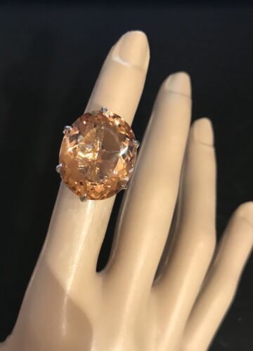 19.50CT! HUGE OVAL CUT MORGANITE SILVER COCKTAIL RING - Picture 3 of 10