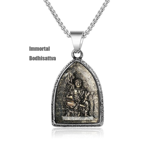 Men Women Buddha Lucky Amulet Necklace Stainless Steel Retro Buddhist Pendant - Picture 26 of 33