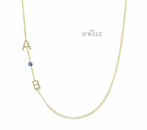 14K Gold VS/F-G Diamond Ruby/Emerald/Sapphire A-Z Alphabet Necklace (1 Piece) - Picture 5 of 15