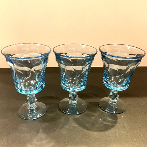 3 Fostoria Jamestown Blue 6” Iced Tea Water Drinking Glass Goblet