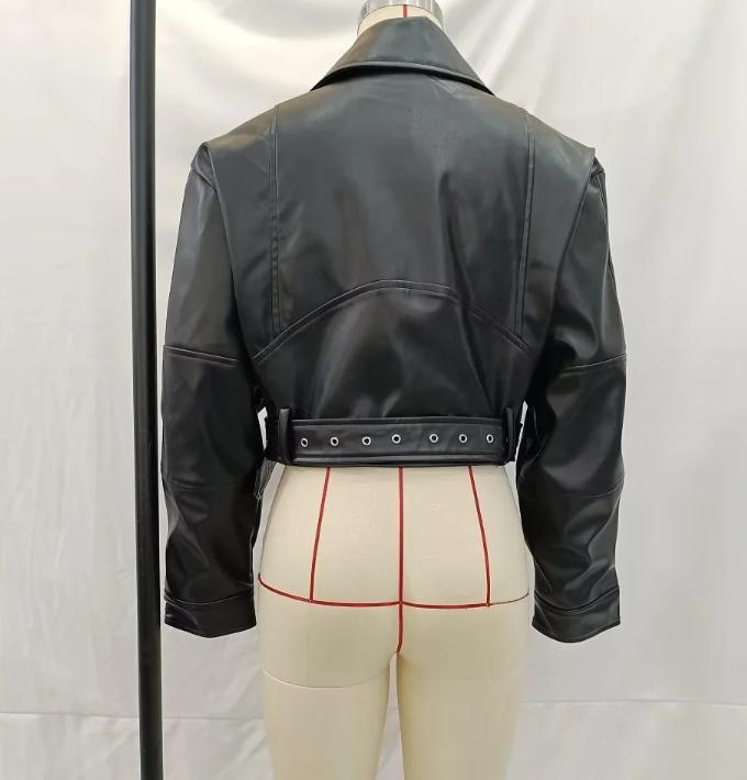 Women's Faux Leather Motorcycle Jacket Coat Belt Slim Fit Zipper Long ...