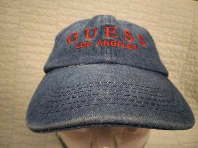 Women's Adj Strapback Guess Los Angeles Blue Denim Embroidered Baseball Cap Hat
