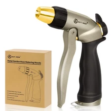 Garden Hose Nozzle - 100% Metal High Pressure Spray Nozzle Adjustable Spray Pat