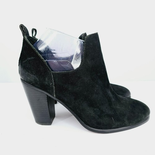 Vince Camuto Federa Ankle Booties 7.5 M Black Nubuck Leather Slip On Block Heel - Picture 6 of 13
