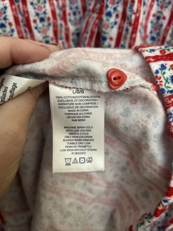 Camisón Lanz of Salzburg Azul Blanco Rojo Algodón Franela Floral Corazón Encaje L Foto 4 de 4