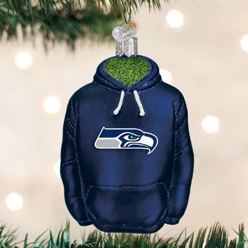 Adorno con capucha de árbol soplado de vidrio del Viejo Mundo Navidad NFL Seattle Seahawks - Imagen 2 de 3