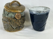 Abstract Hand built Hand Formed Studio Pottery Cream Sugar Set Artist Signed