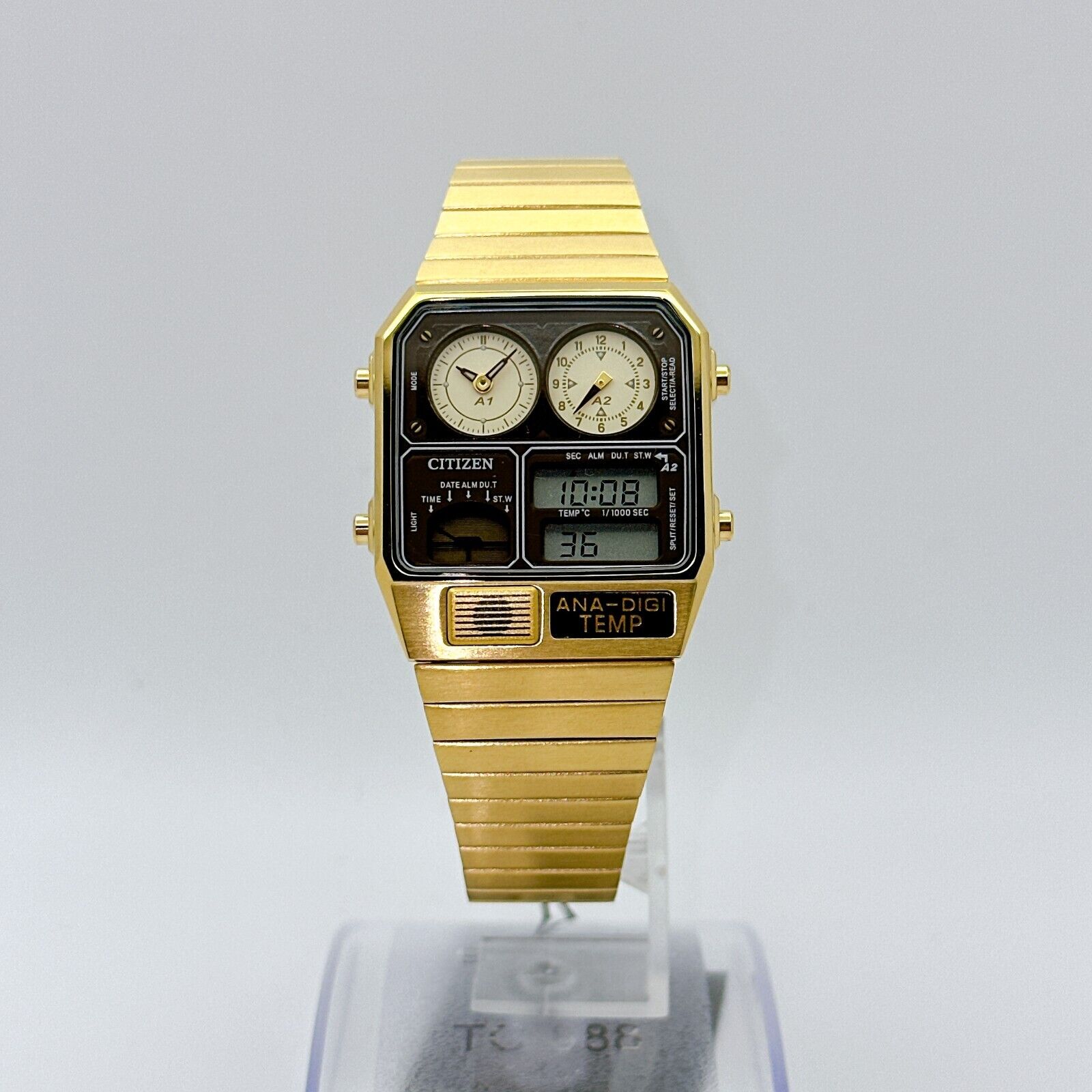 Citizen Ana-digi Temp JG2103-72X Gold Analog Digital Watch Reprint Japan  Retro