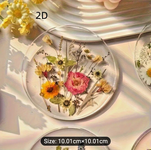 Round Flower Printer Acrylic Coasters Indoor Outdoor Tableware 4 Pcs Set - Picture 7 of 7