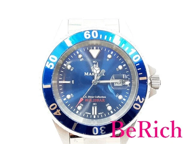 Marshall Marshal Mens Watch Mr93 Green Blue Dial Ss Silver Date
