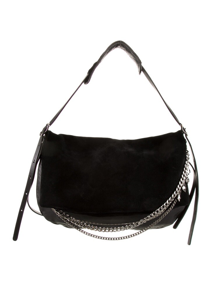 Jimmy Choo Black Large Suede Leather Biker Chain Hobo Bag
