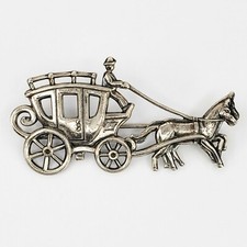 Vintage Sterling Silver Signed JewelArt Horse Drawn Stagecoach Era Brooch Pin