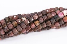 4MM Pink Brown Rhodonite Faceted Cube Grade A Genuine Natural Loose Beads