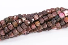 4MM Pink Brown Rhodonite Faceted Cube Grade A Genuine Natural Loose Beads