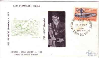 FDC FILAGRANO OLYMPICS ROME 1960 THE WINNERS: SWIMMING m100sl DEVITT.