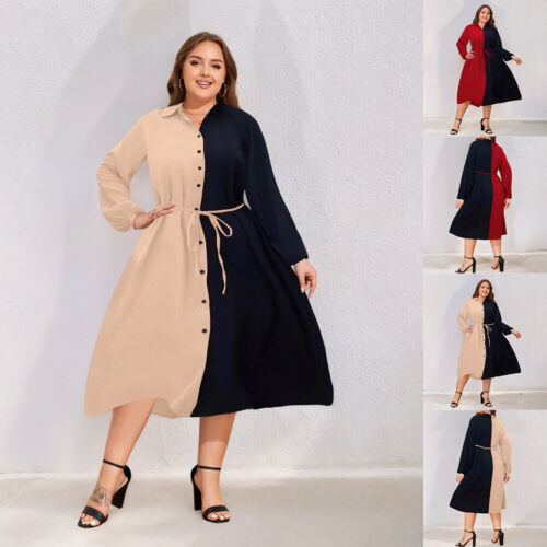 PLUS SIZE Plus Size Womens Button V-Neck Midi Dress Evening Cocktail Party Dress - Picture 2 of 20