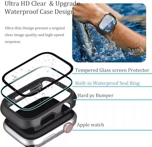 2 Pack Waterproof Case for Apple Watch 44mm SE (2nd Gen) Series 6 5 4 with Tempe - Photo 2 sur 7