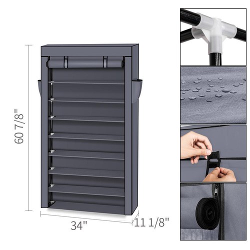10-tier 61"Shoe Rack with Dustproof Cover Closet Cabinet Storage Space Organizer - Picture 4 of 6
