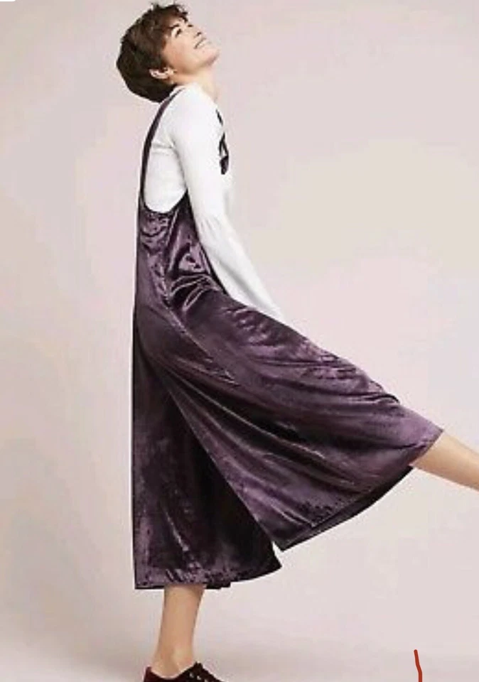 NWT Anthropologie Maeve Velvet Overalls Jumpsuit In Purple Size Medium - Image 2 of 3