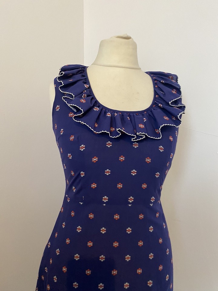 Eastex Vintage Cotton Blend Spanish Frill Dress Size UK 10 Floral Print