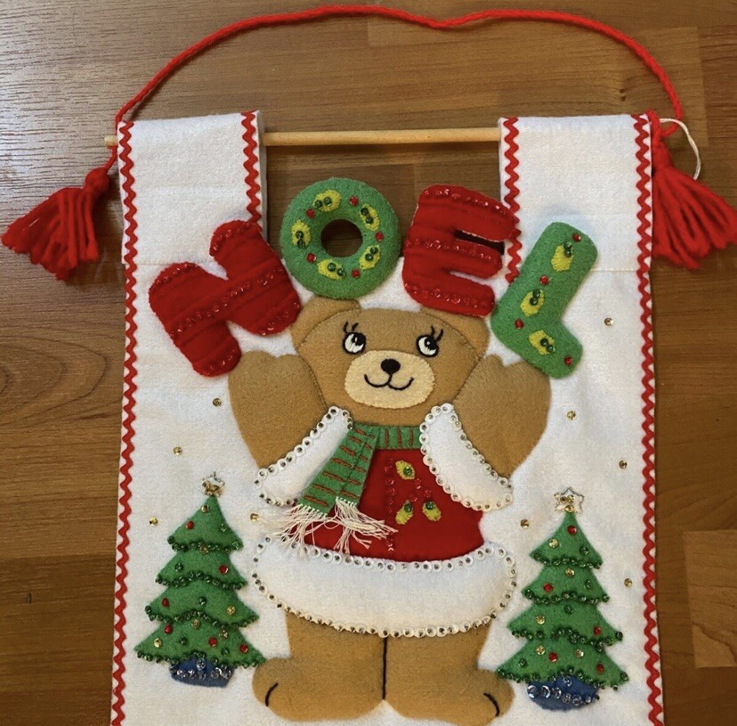Vintage Santa Mail Wall Hanging Card Holder Bears Felt Christmas