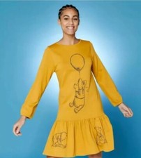 DISNEY WINNIE THE POOH HONEY YELLOW SHIRT DRESS DROP WAIST BALLOON SLEEVE M NEW